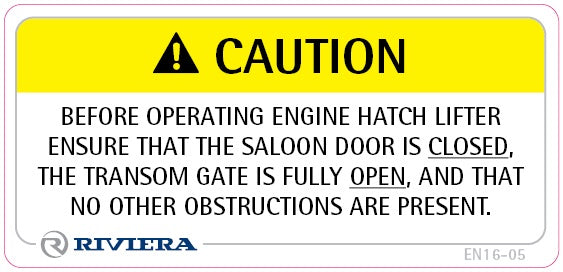 Label Safety Before Operating Engine Hatch 16-05