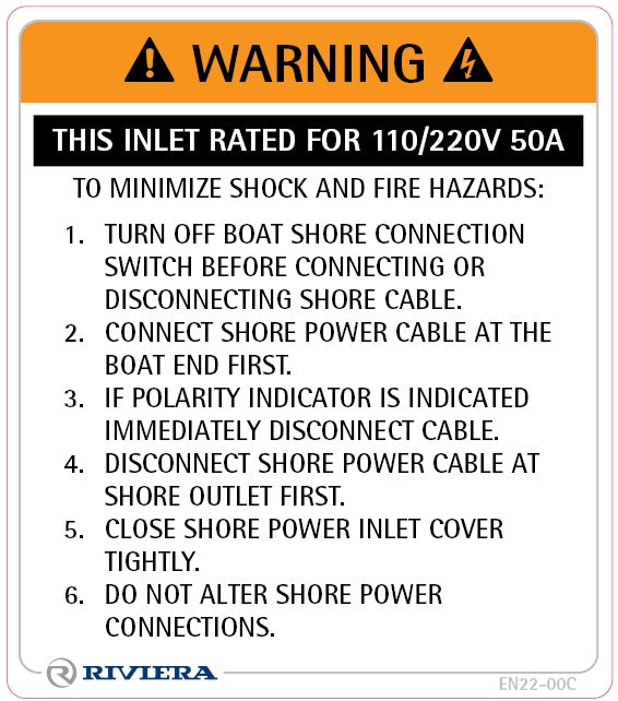 Label Safety Inlet For 110/220V 50ATO 22-00