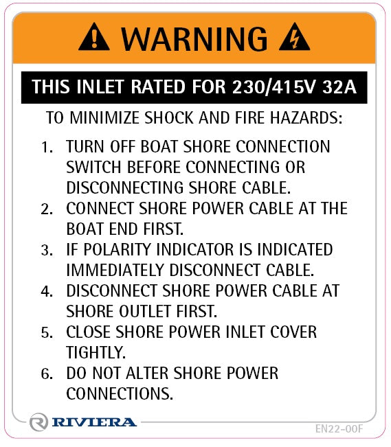 Label Safety Inlet 230/415V 32ATO 22-00F