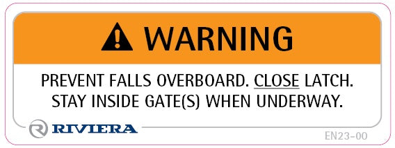 Label Safety Prevent Falls Overboard 23-00 – Riviera Genuine Parts