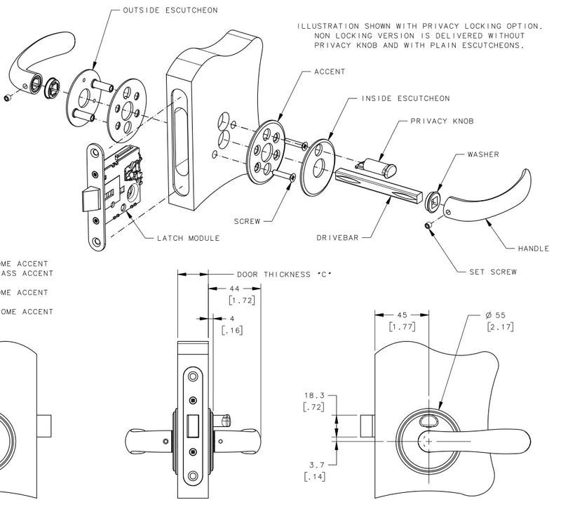 Chrome Locking Door Handle - Right Outward