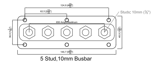 Busbar & Cover 650A Heavy Duty 5 Stud