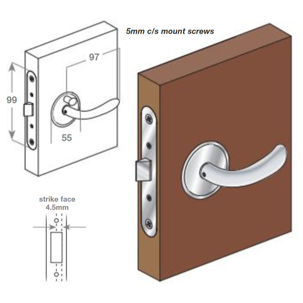 Chrome Non-locking Door Handle - Right Inward